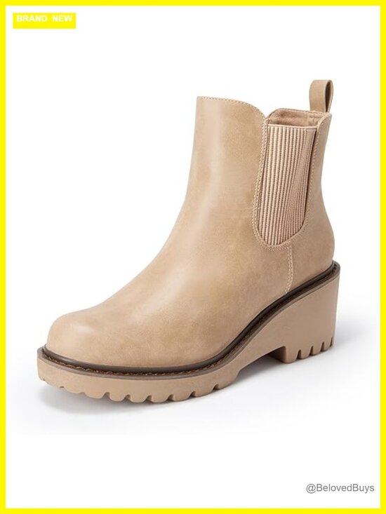 Faux Leather Wedge Chelsea Ankle Boots Round Toe Low Heel  display picture 3